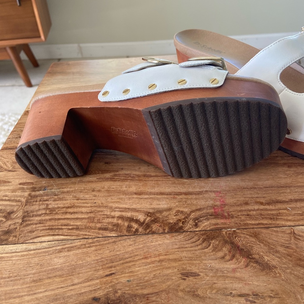 Dr. Scholl's White Leather Women’s Platform Clogs Like New Size 8 - Picture 4 of 11